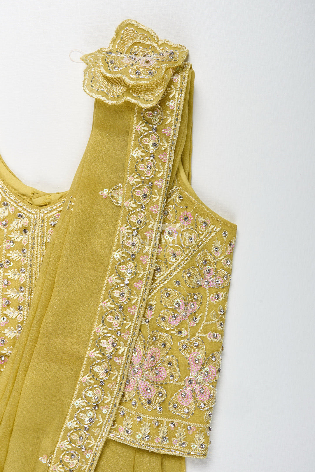 The Nesavu Girls Lehenga Choli Yellow Embroidered Lehenga Choli for Girls Nesavu Nesavu Mustard Yellow Lehenga Choli Set Girls Dupatta Floral Embroidery