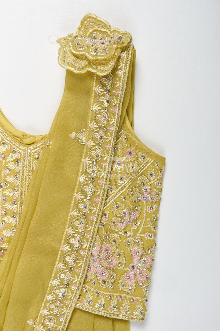 The Nesavu Girls Lehenga Choli Yellow Embroidered Lehenga Choli for Girls Nesavu Nesavu Mustard Yellow Lehenga Choli Set Girls Dupatta Floral Embroidery