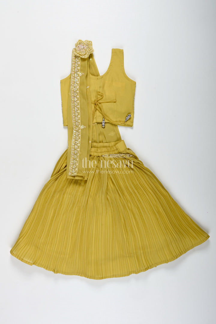 The Nesavu Girls Lehenga Choli Yellow Embroidered Lehenga Choli for Girls Nesavu Nesavu Mustard Yellow Lehenga Choli Set Girls Dupatta Floral Embroidery