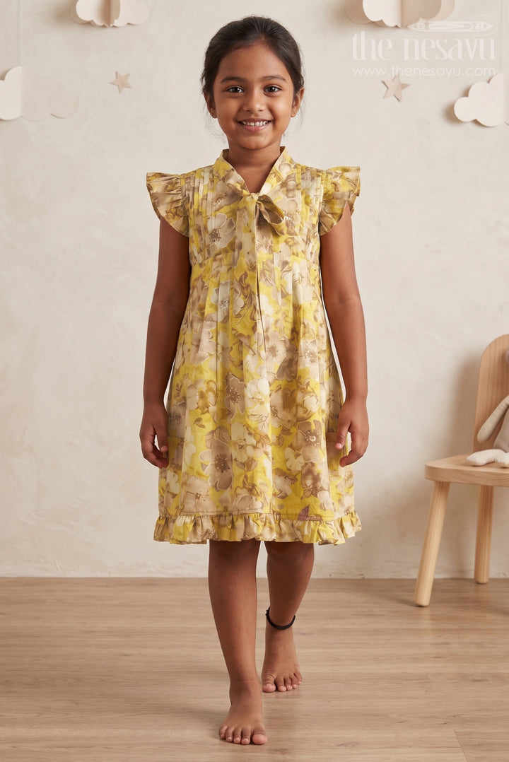 The Nesavu Girls Cotton Frock Yellow Floral Girls&