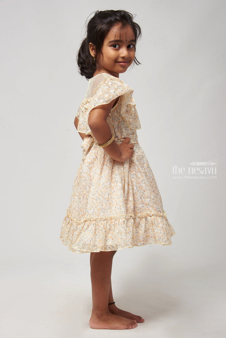 The Nesavu Baby Frock / Jhabla Yellow Floral Layered Flared Dress for Baby Elegance Nesavu Floral Fancy Frock For Babys | Printed Frock For Babys | The Nesavu