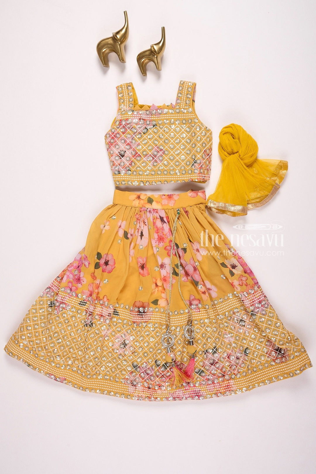 The Nesavu Girls Lehenga Choli Yellow Floral Lehenga Choli Set with Embroidery for Girls Nesavu Yellow Floral Lehenga Choli Set with Embroidery for Girls - Elegant & Festive