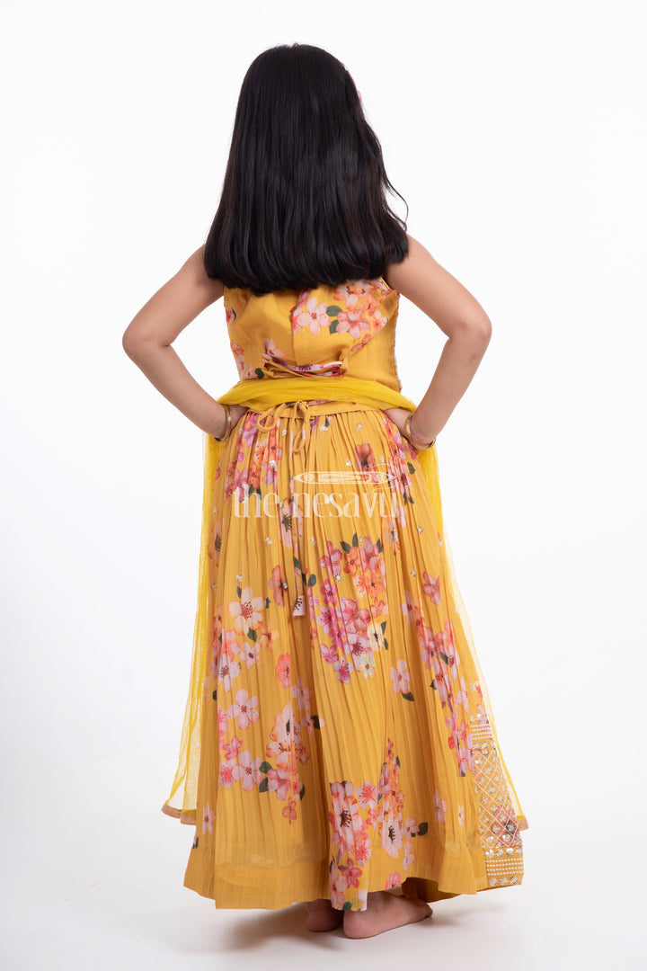 The Nesavu Girls Lehenga Choli Yellow Floral Lehenga Choli Set with Embroidery for Girls Nesavu Yellow Floral Lehenga Choli Set with Embroidery for Girls - Elegant & Festive | The Nesavu
