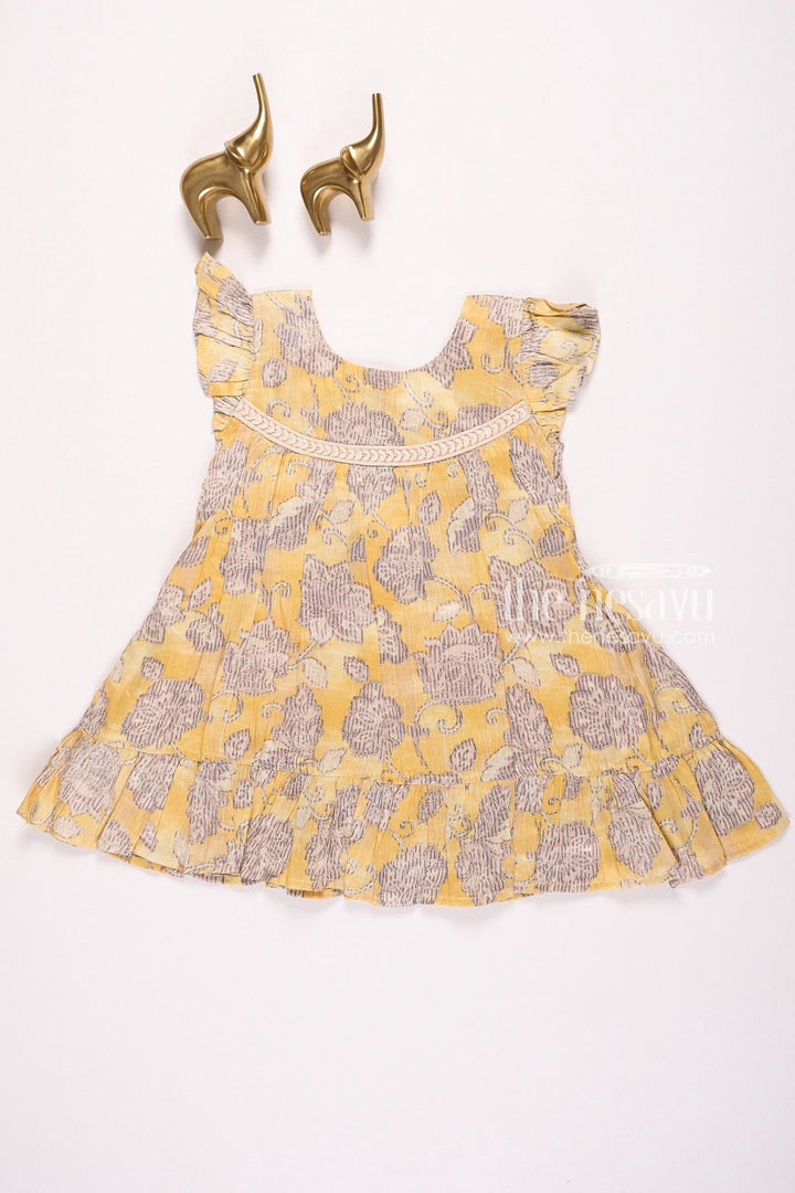 The Nesavu Girls Cotton Frock Yellow Floral Printed Cotton Frock for Girls Nesavu 16 (1Y) / Yellow GFC1334B-16 Yellow Floral Printed Cotton Frock for Girls - Cute & Comfortable