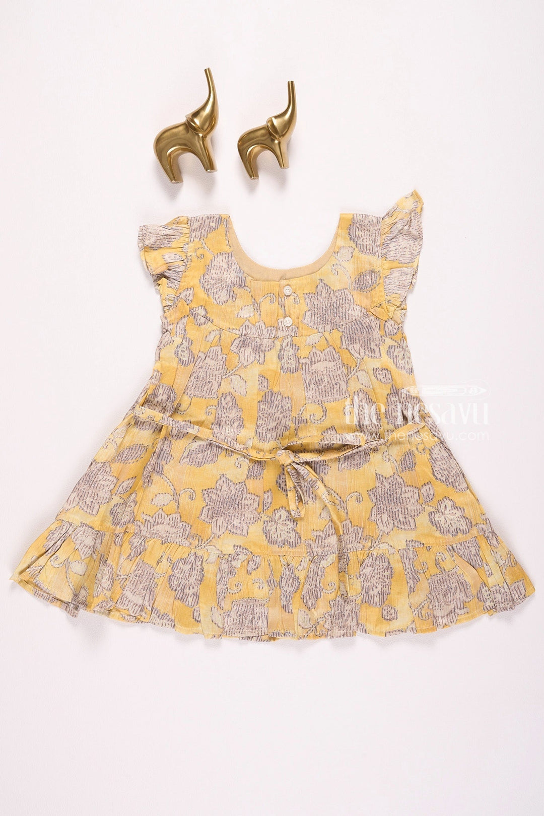 The Nesavu Girls Cotton Frock Yellow Floral Printed Cotton Frock for Girls Nesavu Yellow Floral Printed Cotton Frock for Girls - Cute & Comfortable