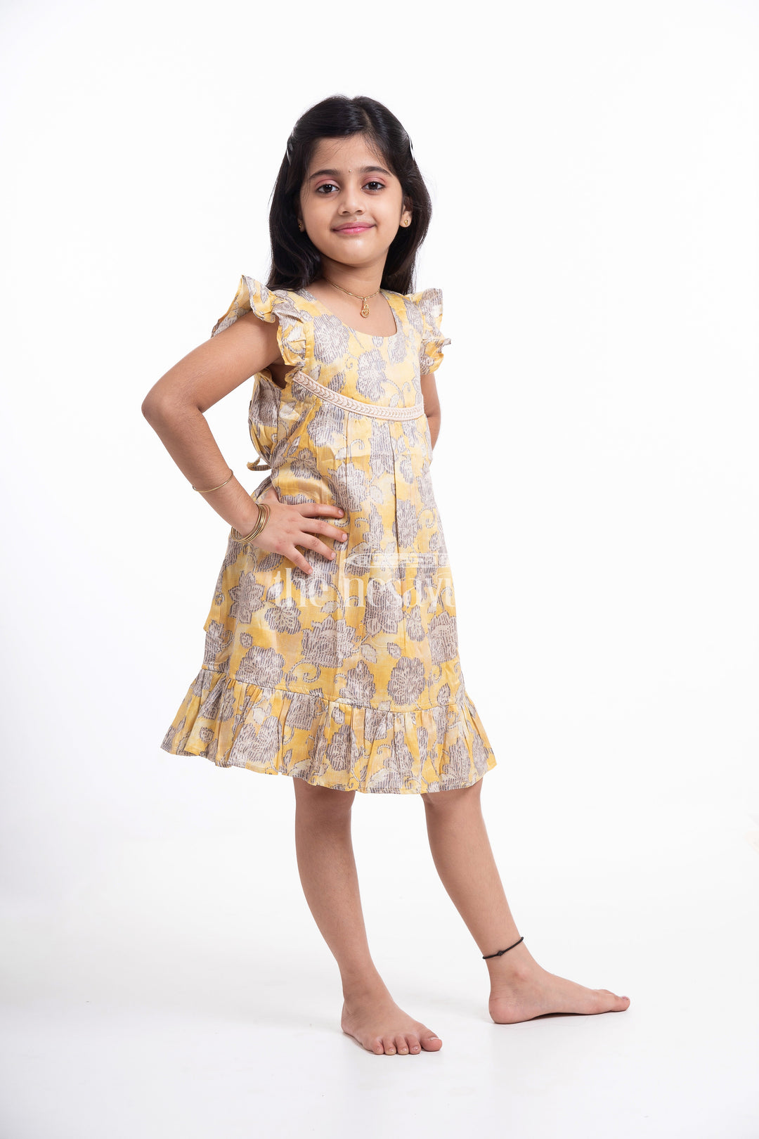 The Nesavu Girls Cotton Frock Yellow Floral Printed Cotton Frock for Girls Nesavu Yellow Floral Printed Cotton Frock for Girls - Cute & Comfortable