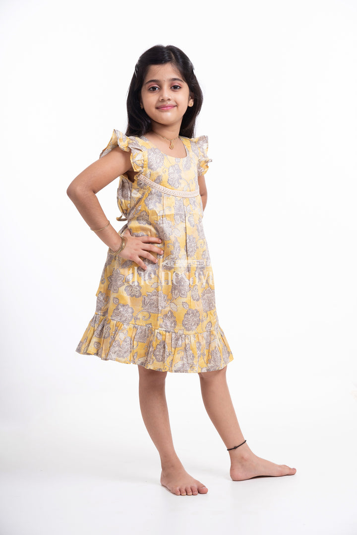 The Nesavu Girls Cotton Frock Yellow Floral Printed Cotton Frock for Girls Nesavu Yellow Floral Printed Cotton Frock for Girls - Cute & Comfortable | The Nesavu