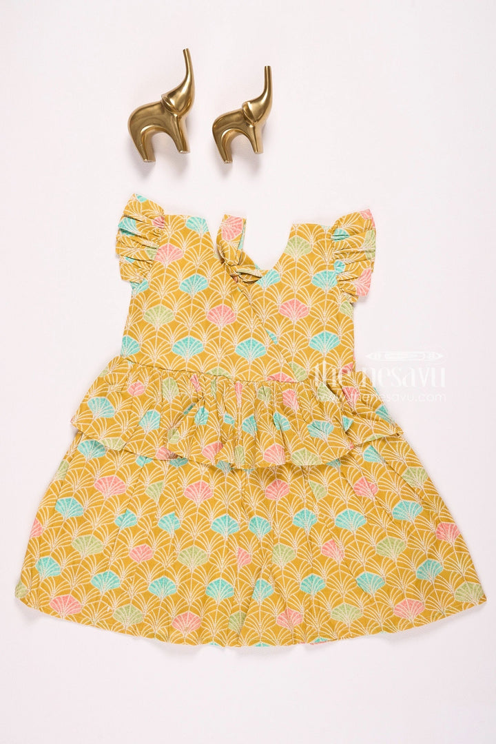 The Nesavu Girls Cotton Frock Yellow Floral Printed Daily Wear Cotton Frock for Girls Nesavu 16 (1Y) / Mustard GFC1336C-16 Yellow Floral Printed Cotton Frock for Girls - Stylish & Playful