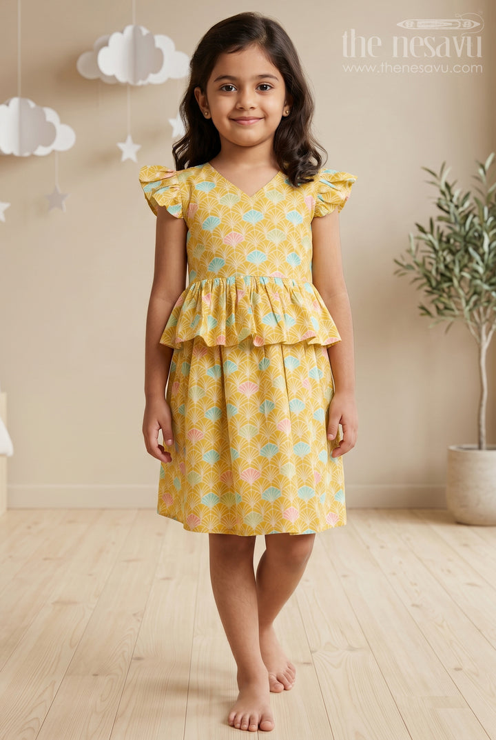 The Nesavu Girls Cotton Frock Yellow Floral Printed Daily Wear Cotton Frock for Girls Nesavu 16 (1Y) / Yellow GFC1336C-16 Yellow Floral Printed Cotton Frock for Girls - Stylish &amp; Playful | The Nesavu