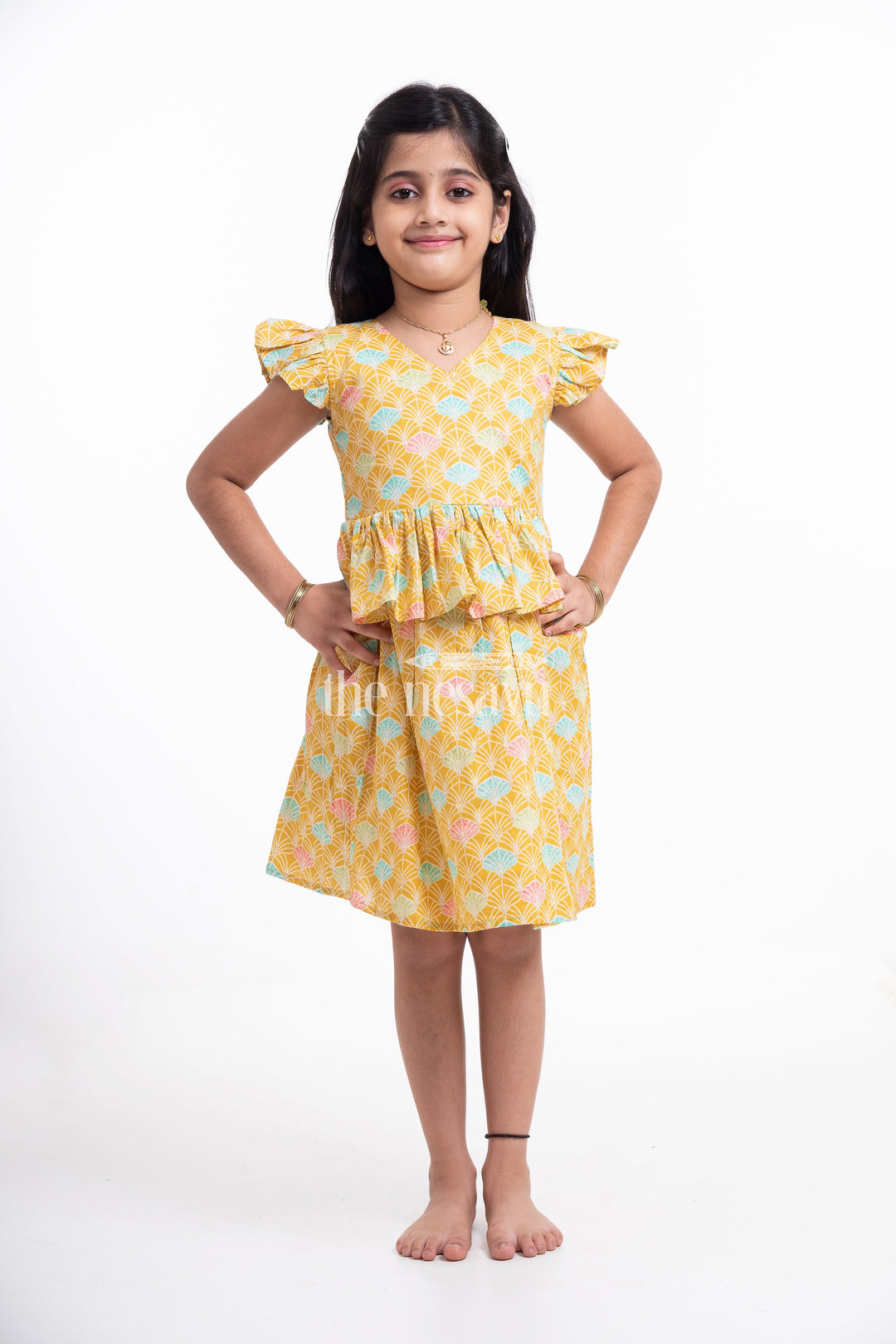 The Nesavu Girls Cotton Frock Yellow Floral Printed Daily Wear Cotton Frock for Girls Nesavu Yellow Floral Printed Cotton Frock for Girls - Stylish & Playful | The Nesavu