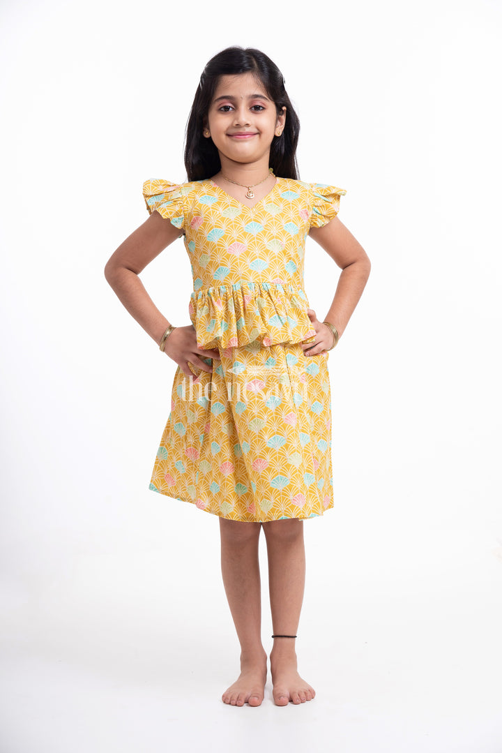 The Nesavu Girls Cotton Frock Yellow Floral Printed Daily Wear Cotton Frock for Girls Nesavu Yellow Floral Printed Cotton Frock for Girls - Stylish & Playful | The Nesavu