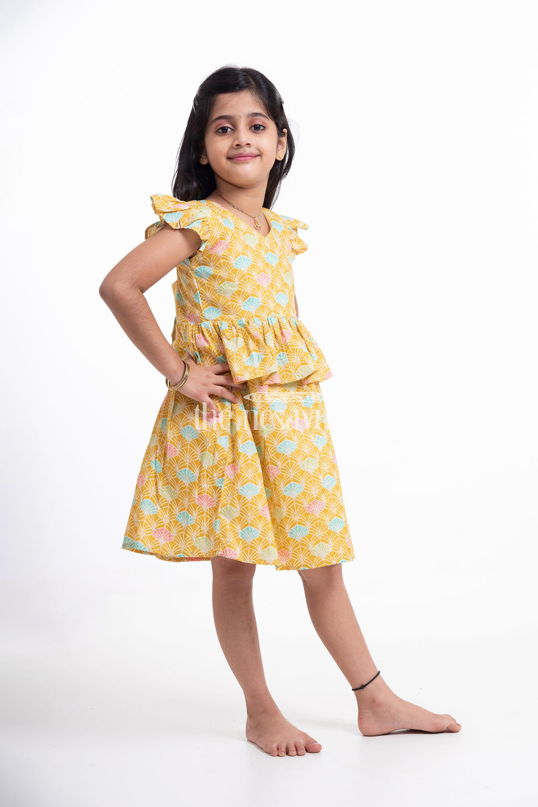 The Nesavu Girls Cotton Frock Yellow Floral Printed Daily Wear Cotton Frock for Girls Nesavu Yellow Floral Printed Cotton Frock for Girls - Stylish & Playful | The Nesavu
