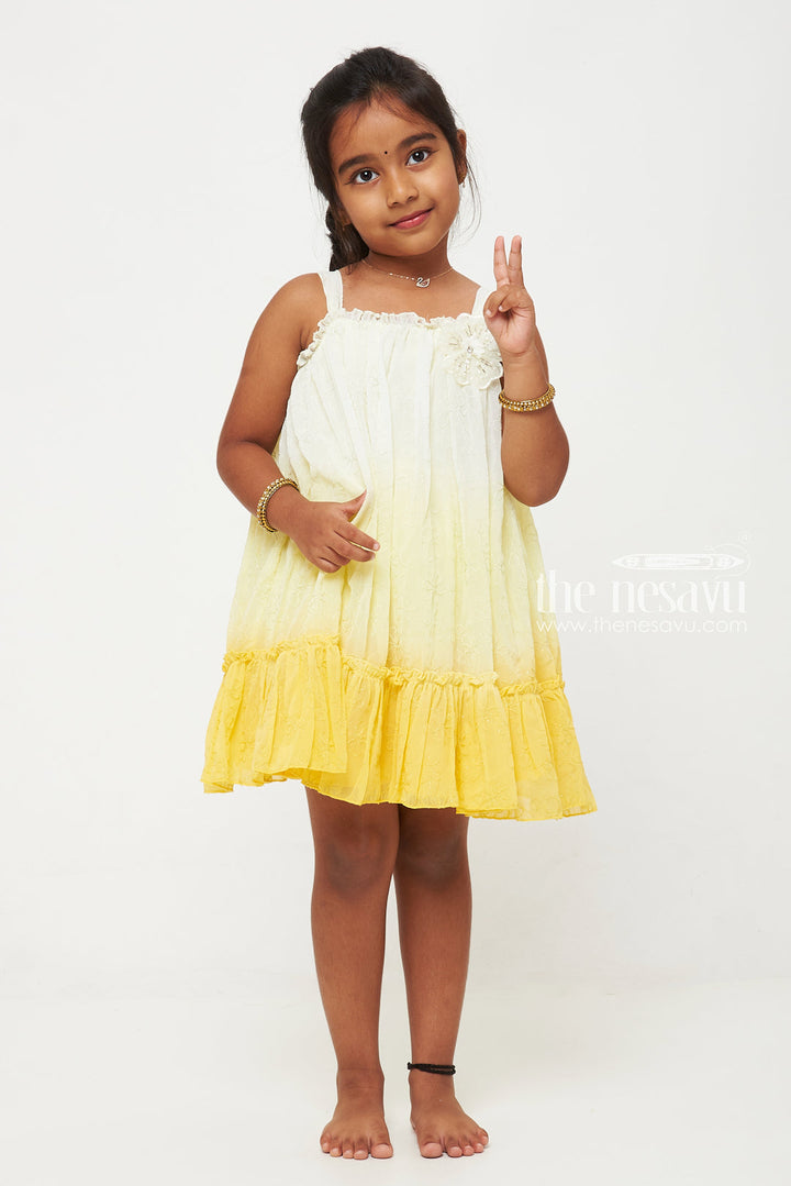 The Nesavu Girls Fancy Frock Yellow Georgette Embroidered Party Frock for Girls Nesavu 16 (1Y) / Yellow GFC1225D-16 Yellow Georgette Embroidered Party Frock for Girls - Nesavu