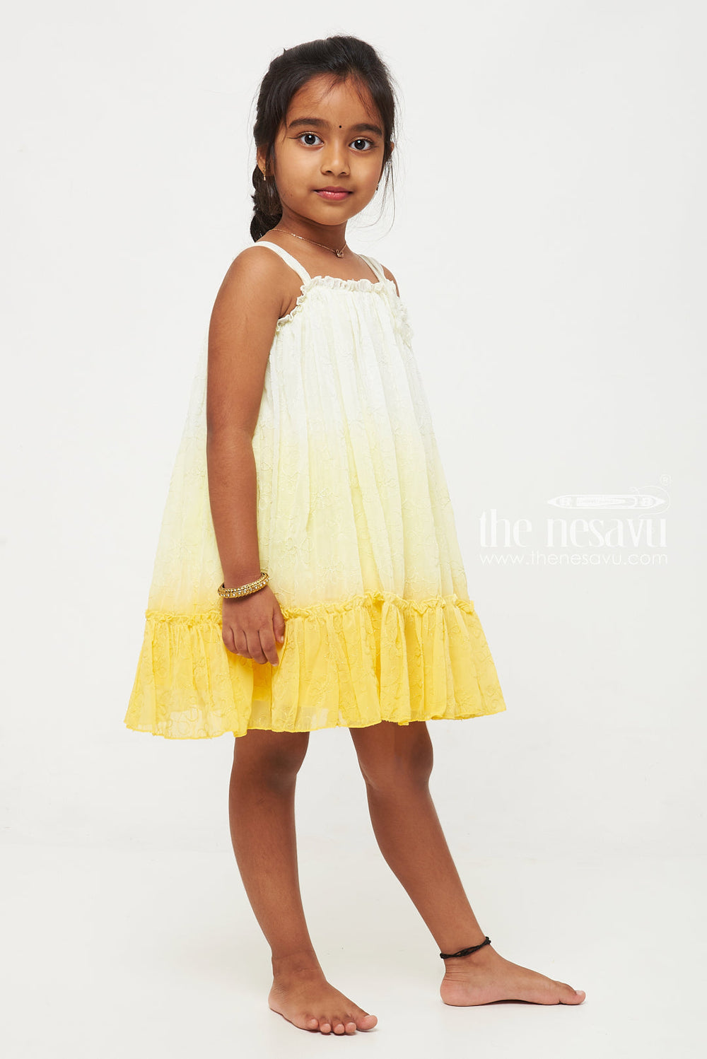 The Nesavu Girls Fancy Frock Yellow Georgette Embroidered Party Frock for Girls Nesavu Yellow Georgette Embroidered Party Frock for Girls - Nesavu