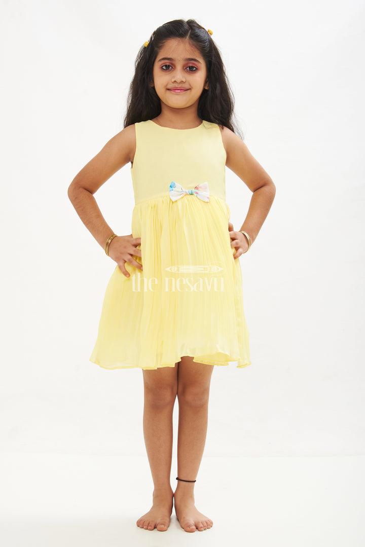 The Nesavu Girls Fancy Frock Yellow Georgette Pleated Frock with Floral Jacket for Girls Nesavu