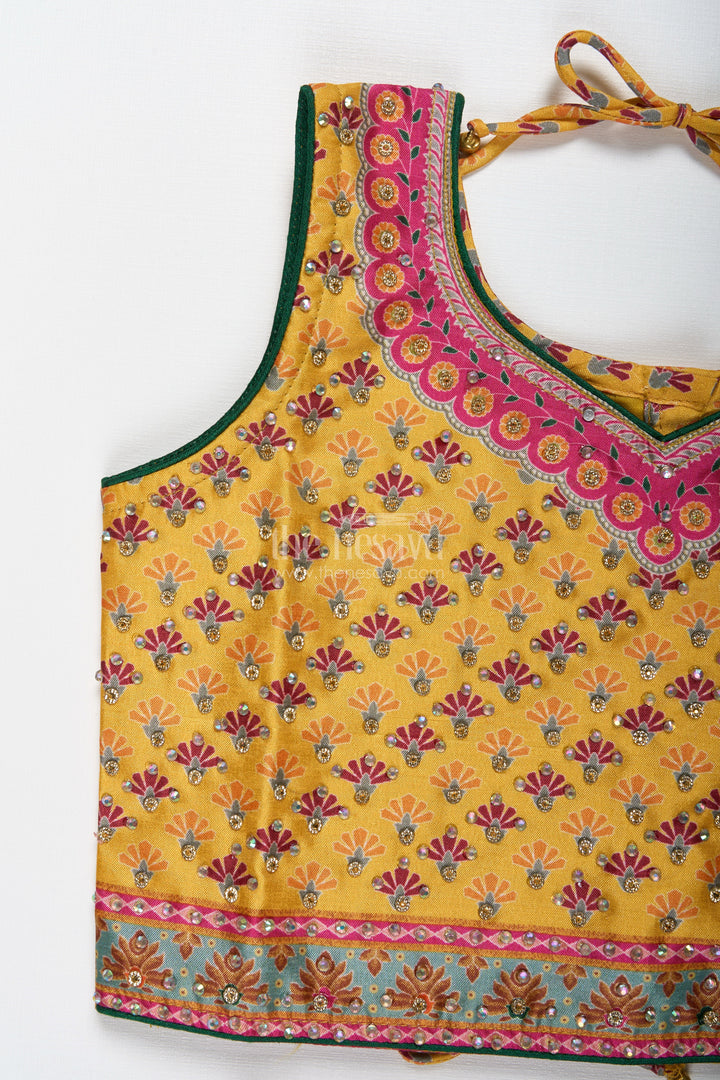 The Nesavu Girls Lehenga Choli Yellow Girls Lehenga Choli for Festive Occasions Vibrant Silk Outfit with Traditional Prints Nesavu Nesavu Yellow Girls Lehenga Choli Festive Occasions Vibrant Silk Outfit Traditional Prints