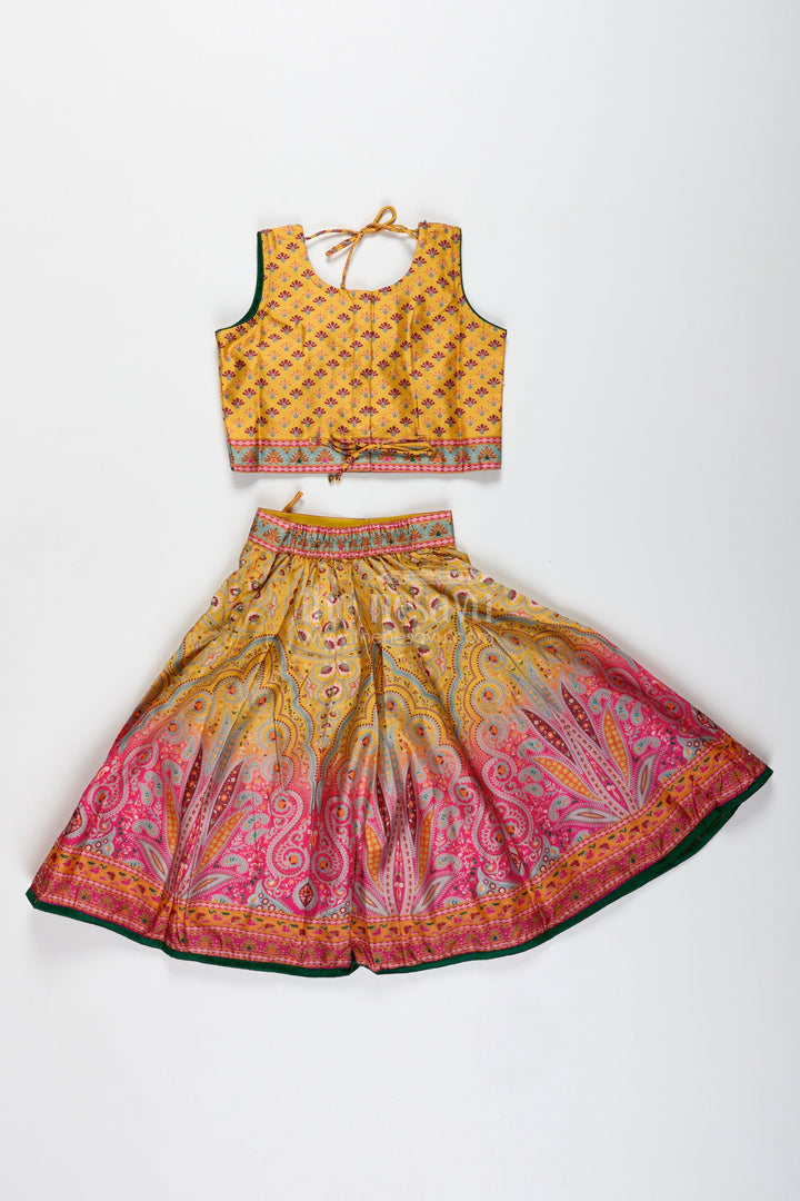 The Nesavu Girls Lehenga Choli Yellow Girls Lehenga Choli for Festive Occasions Vibrant Silk Outfit with Traditional Prints Nesavu Nesavu Yellow Girls Lehenga Choli Festive Occasions Vibrant Silk Outfit Traditional Prints
