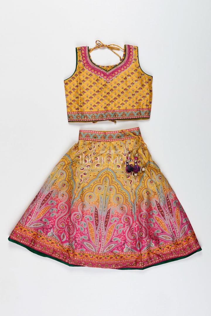 The Nesavu Girls Lehenga Choli Yellow Girls Lehenga Choli for Festive Occasions Vibrant Silk Outfit with Traditional Prints Nesavu Nesavu Yellow Girls Lehenga Choli Festive Occasions Vibrant Silk Outfit Traditional Prints