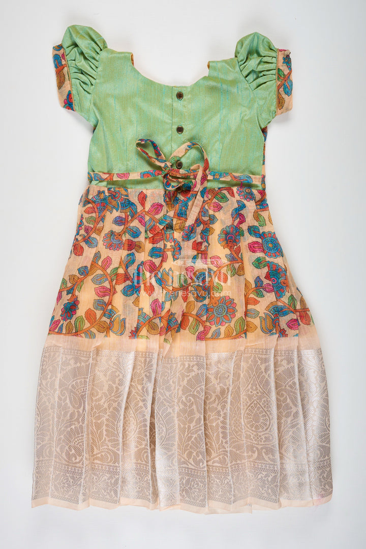 The Nesavu Girls Silk Gown Yellow Gown Dress for Girls with Embroidered Floral Motifs and Raw Silk Yoke in Chanderi Cotton Blend Nesavu Yellow Gown Dress Girls Chanderi Cotton Raw Silk Yoke Floral Embroidery | The Nesavu