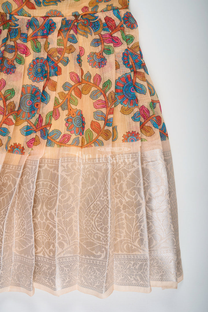 The Nesavu Girls Silk Gown Yellow Gown Dress for Girls with Embroidered Floral Motifs and Raw Silk Yoke in Chanderi Cotton Blend Nesavu Yellow Gown Dress Girls Chanderi Cotton Raw Silk Yoke Floral Embroidery | The Nesavu