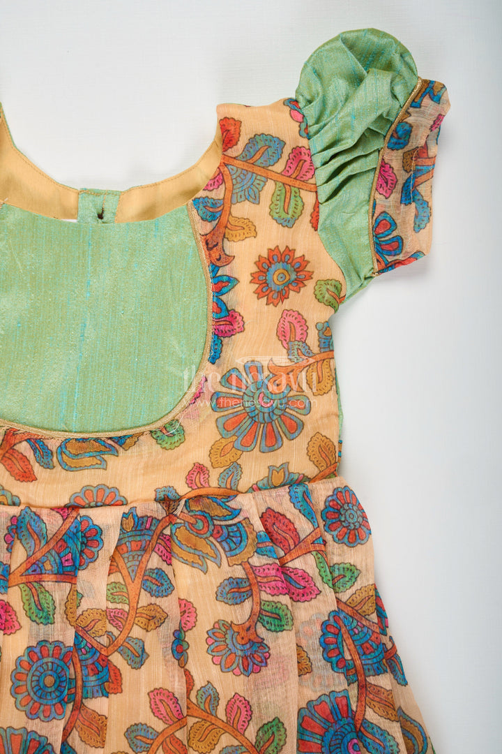 The Nesavu Girls Silk Gown Yellow Gown Dress for Girls with Embroidered Floral Motifs and Raw Silk Yoke in Chanderi Cotton Blend Nesavu Yellow Gown Dress Girls Chanderi Cotton Raw Silk Yoke Floral Embroidery | The Nesavu