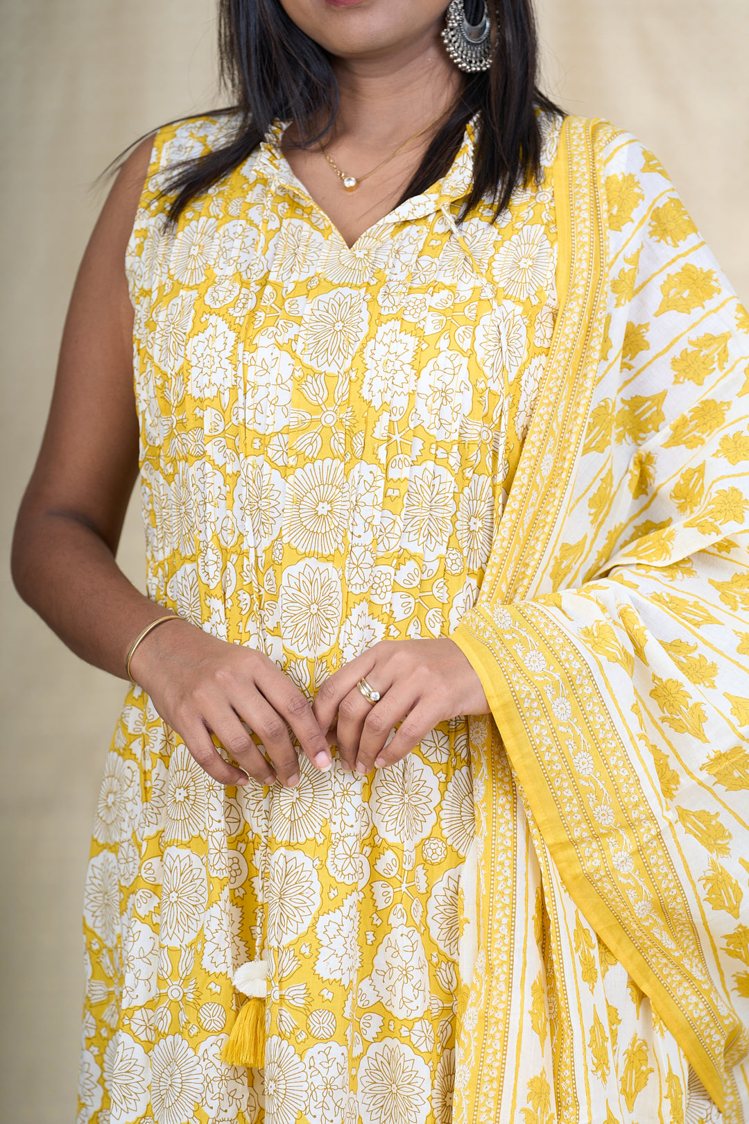 The Nesavu Womens Flared Suit Sets Yellow Hand Block Printed Cotton Salwar Suit Set with Dupatta Nesavu Yellow Cotton Salwar Suit Set for Women | Hand Block Printed Kurta with Dupatta