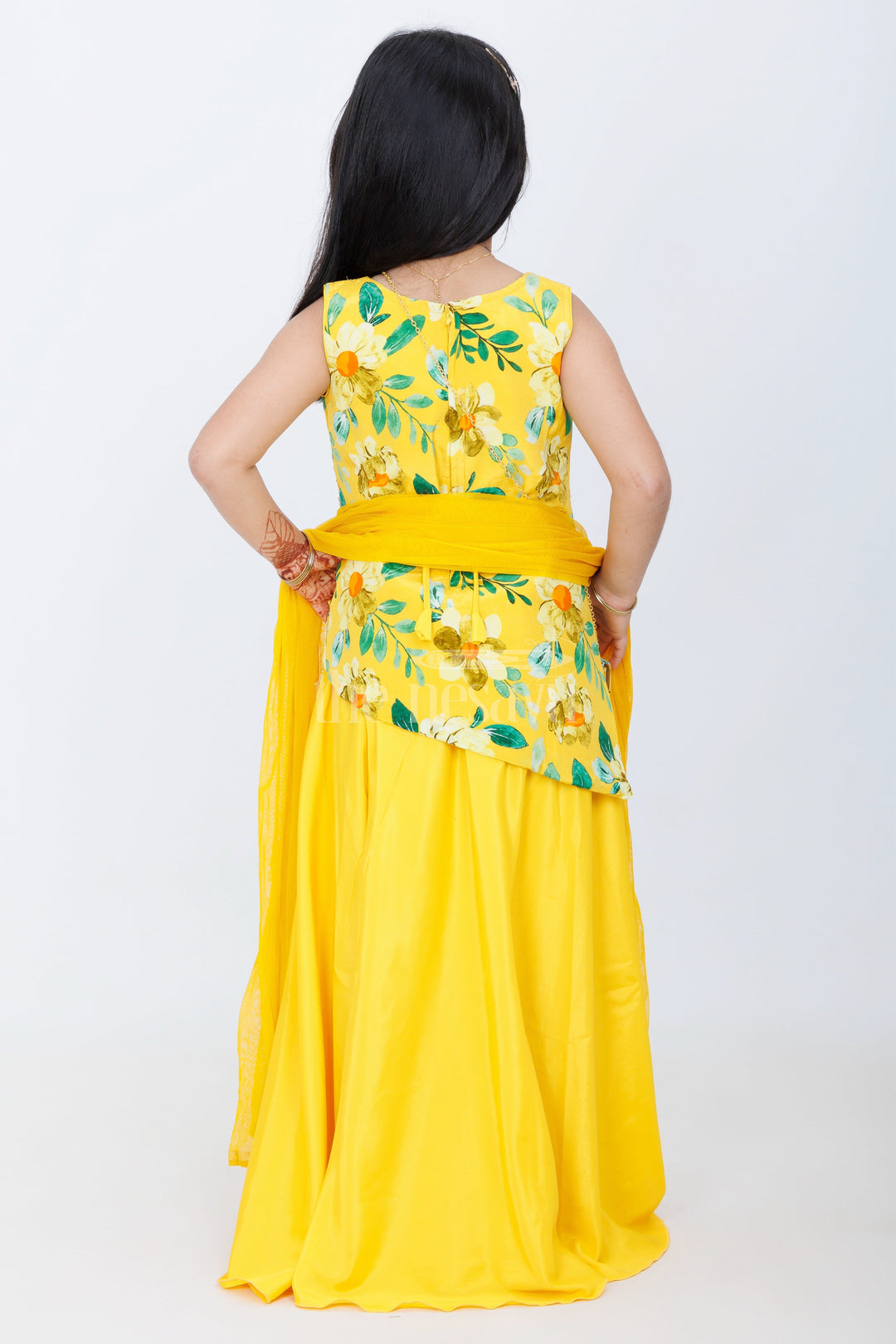 The Nesavu Girls Sharara / Plazo Set Yellow Pure Viscose Embroidery Girls Sharara 3-Piece Set with Floral Tunic and Dupatta Nesavu Nesavu Yellow Girls Sharara 3-Piece Set Floral Tunic Dupatta Crossbody Bag