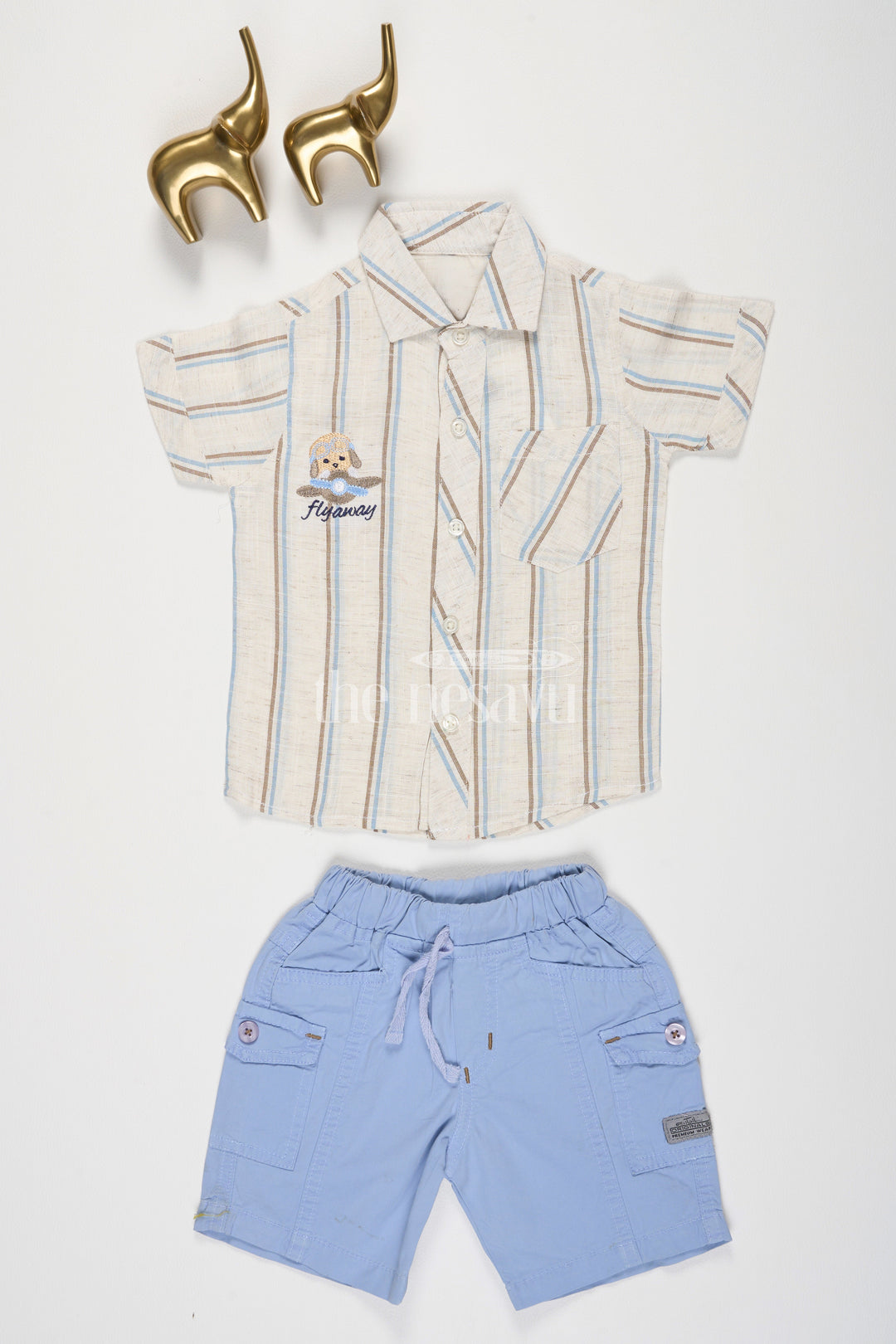 The Nesavu Boys Casual Set Yellow Striped Half Sleeve Shirt and Blue Shorts Set for Boys Nesavu 12 (3M) / Yellow BCS109A-12 Yellow Striped Half Sleeve Shirt and Blue Shorts Set for Boys - Nesavu