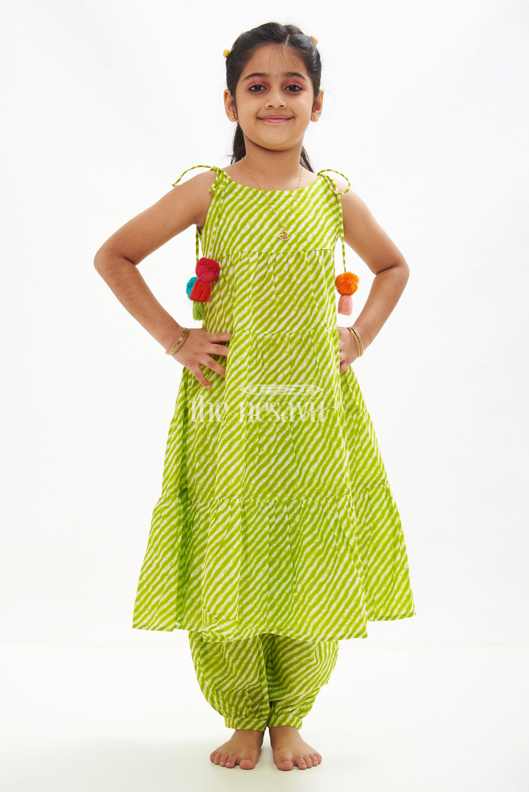 The Nesavu Girls Sharara / Plazo Set Yellow Two-Piece Cotton Dress with Jaipur Hand Block Print for Girls Nesavu