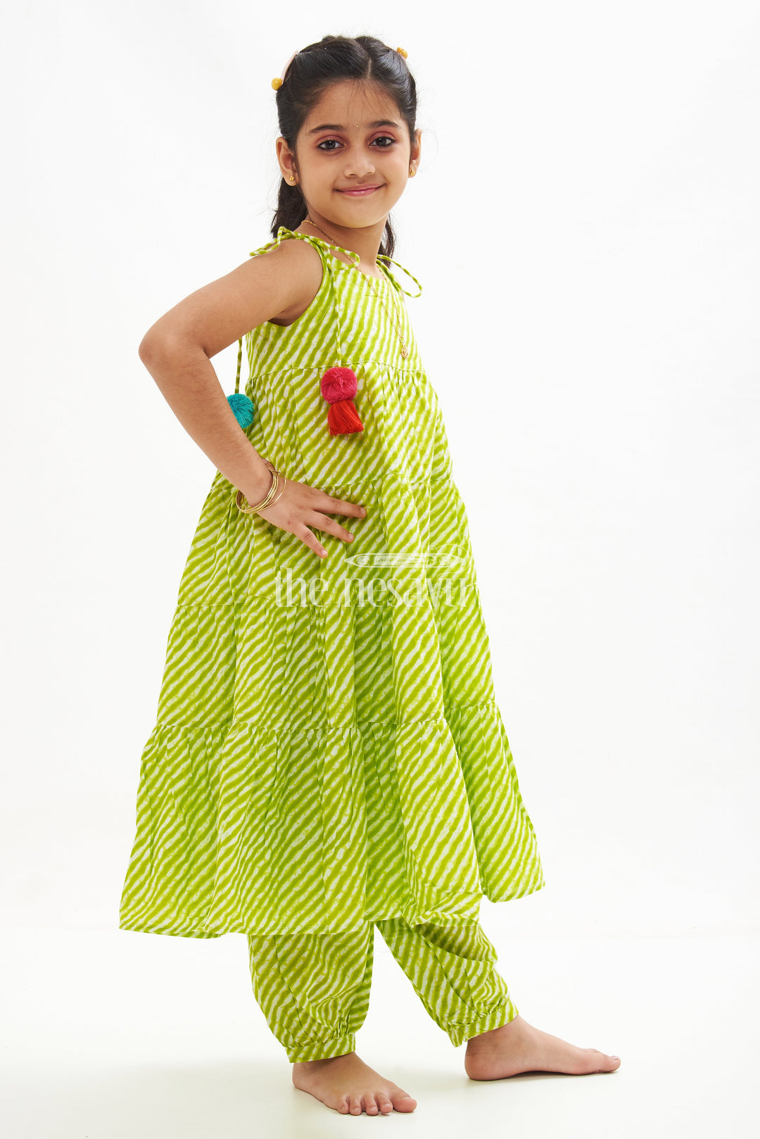 The Nesavu Girls Sharara / Plazo Set Yellow Two-Piece Cotton Dress with Jaipur Hand Block Print for Girls Nesavu