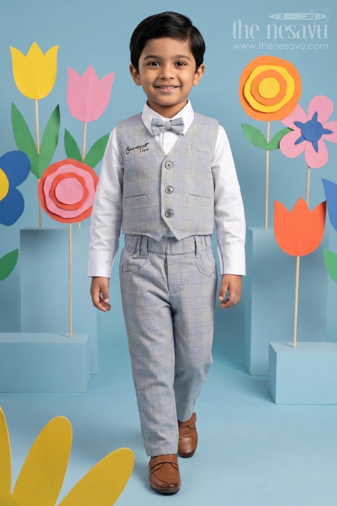 The Nesavu Boys Casual Set Young Executive Boys Three-Piece Formal Set Nesavu 12 (3M) / Gray / Cotton BCS021A-12 Shop Boys Formal Jacket Outfit Set | The Nesavu