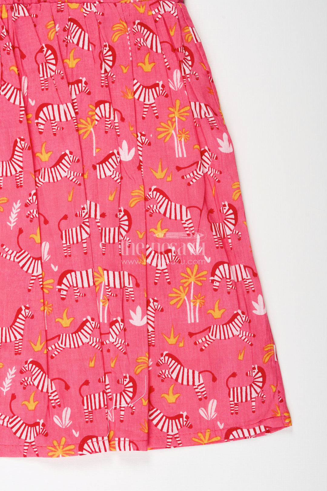 The Nesavu Girls Cotton Frock Zebra Print Cotton Frock for Toddler Girls with Ruffled Sleeves Nesavu Nesavu toddler girls pink cotton frock with zebra print and ruffled sleeves for casual wear