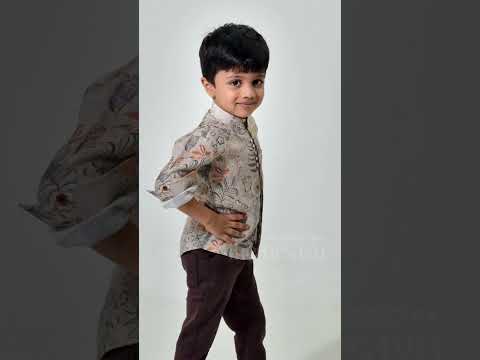 Adorable Animal Printed Navy-Blue Boys Cotton Kurta With Beige Panchakacham