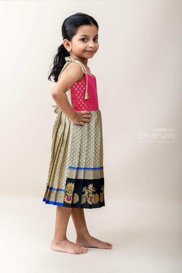 The Nesavu Tie-up Frock Black With Pink Latest Readymade Tie-Up Kanchi Silk Gown For New Born Girls psr silks Nesavu