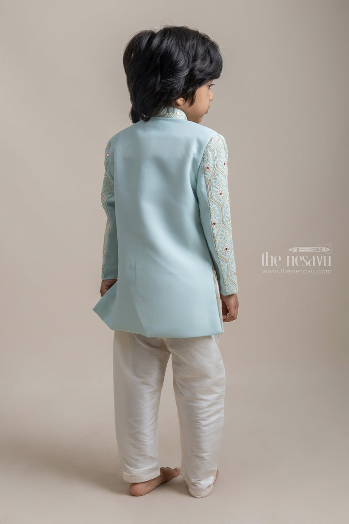 The Nesavu Ethnic Sets Gorgeous Green Designer Sequin Embroidered Premium Ethnic Kurta With Matching Pant For Boys psr silks Nesavu