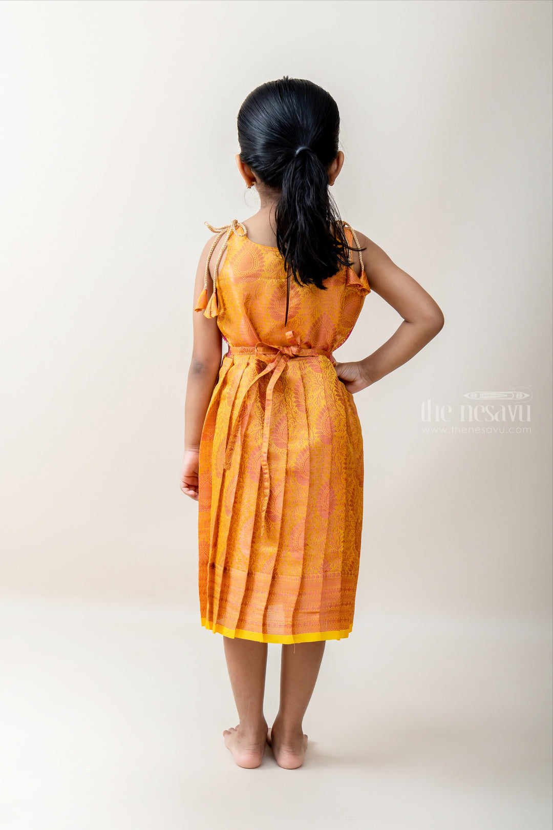 The Nesavu Tie-up Frock Gratifying And Blissful Tie-up Silk Frocks| Pattu Cheera Frocks| The Nesavu psr silks Nesavu