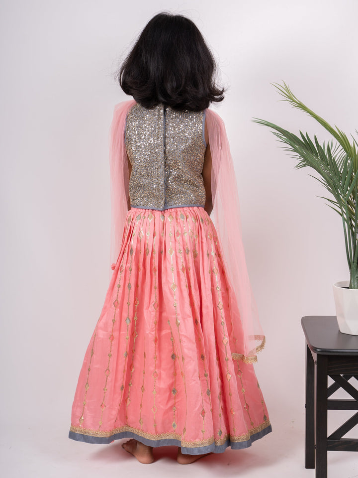 The Nesavu Lehenga & Ghagra Gray With Peach Designer Party Wear Lehenga psr silks Nesavu