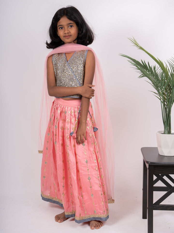 The Nesavu Lehenga & Ghagra Gray With Peach Designer Party Wear Lehenga psr silks Nesavu