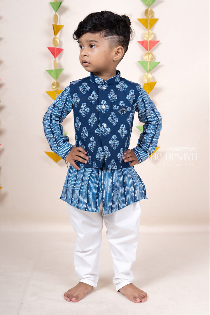 The Nesavu Ethnic Sets Indigo Blue Soft Cotton Printed Kurta Suit For Baby Boys psr silks Nesavu