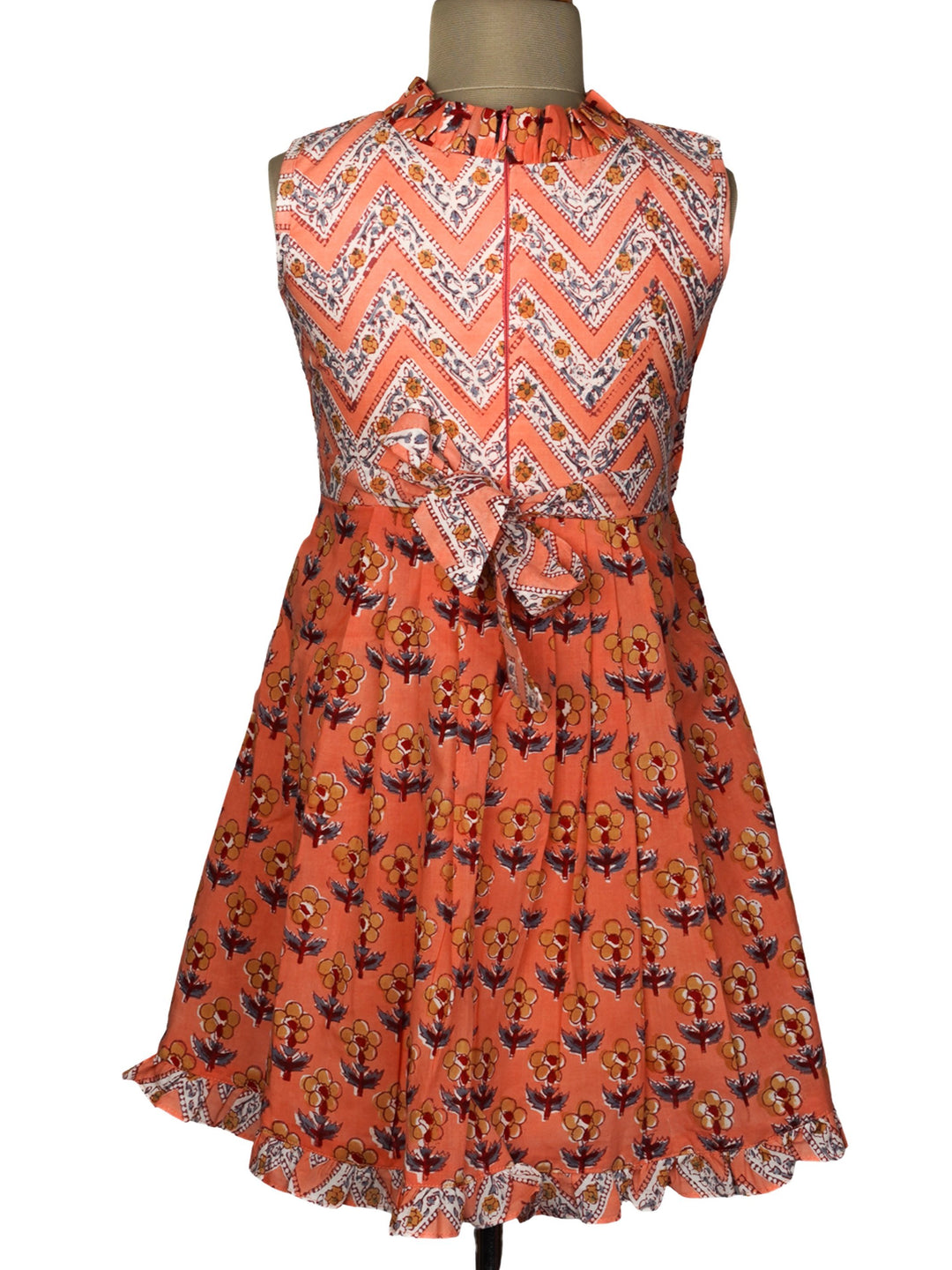 The Nesavu Frocks & Dresses Latest High-neck Ruffle with Pleated Yoke Jaipur Print Cotton Frock for Girls psr silks Nesavu