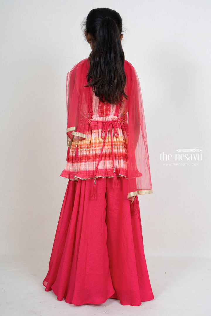 The Nesavu Sets & Suits Maroon Sharara Pant With Tunic Designer Wear With Hip belt For Girls psr silks Nesavu