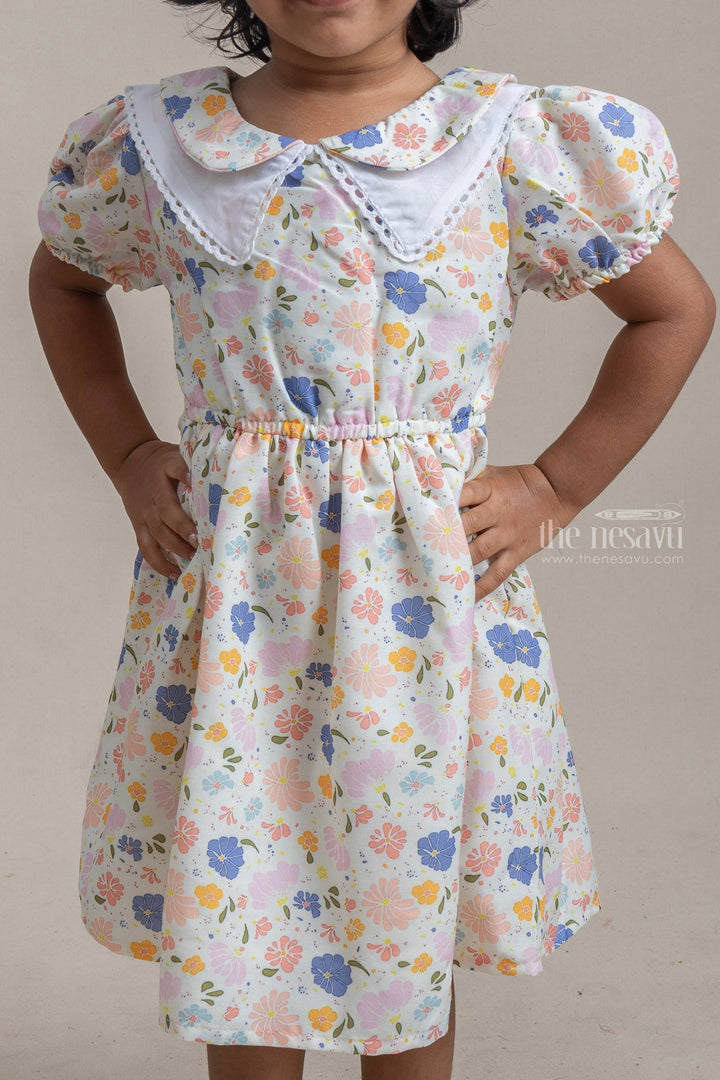 The Nesavu Frocks & Dresses Pastel Yellow Floral All over Printed Dailywear Cotton Frock For Girls psr silks Nesavu