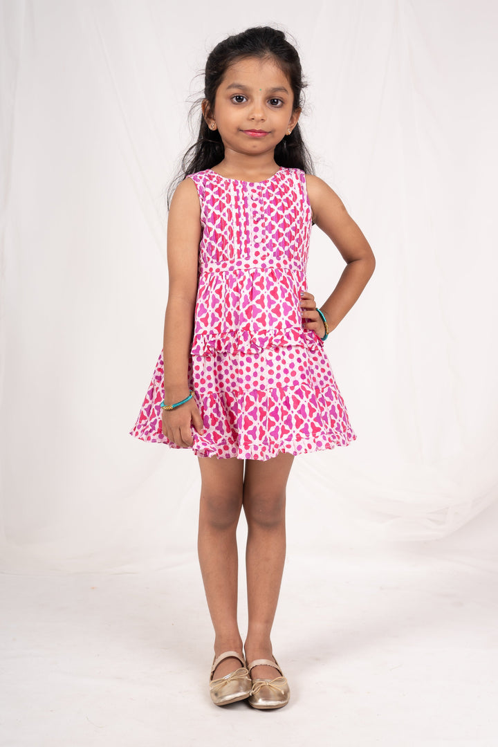 The Nesavu Frocks & Dresses Pink - Purple Soft Cotton Ruffled Girls Casual Wear psr silks Nesavu 12 (3M) / Pink GFC718