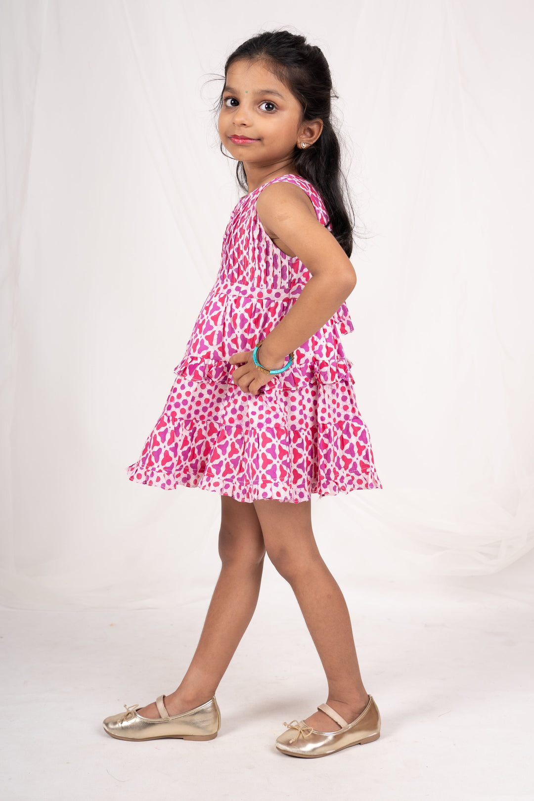 The Nesavu Frocks & Dresses Pink - Purple Soft Cotton Ruffled Girls Casual Wear psr silks Nesavu