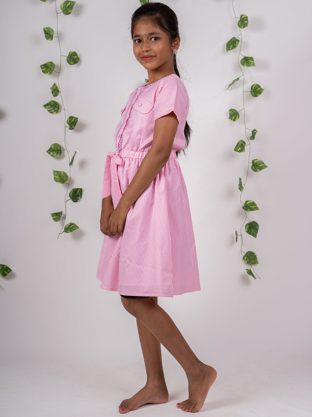 The Nesavu Frocks & Dresses Pink Striped Soft Cotton Gown Attached Mask And Sleeves psr silks Nesavu