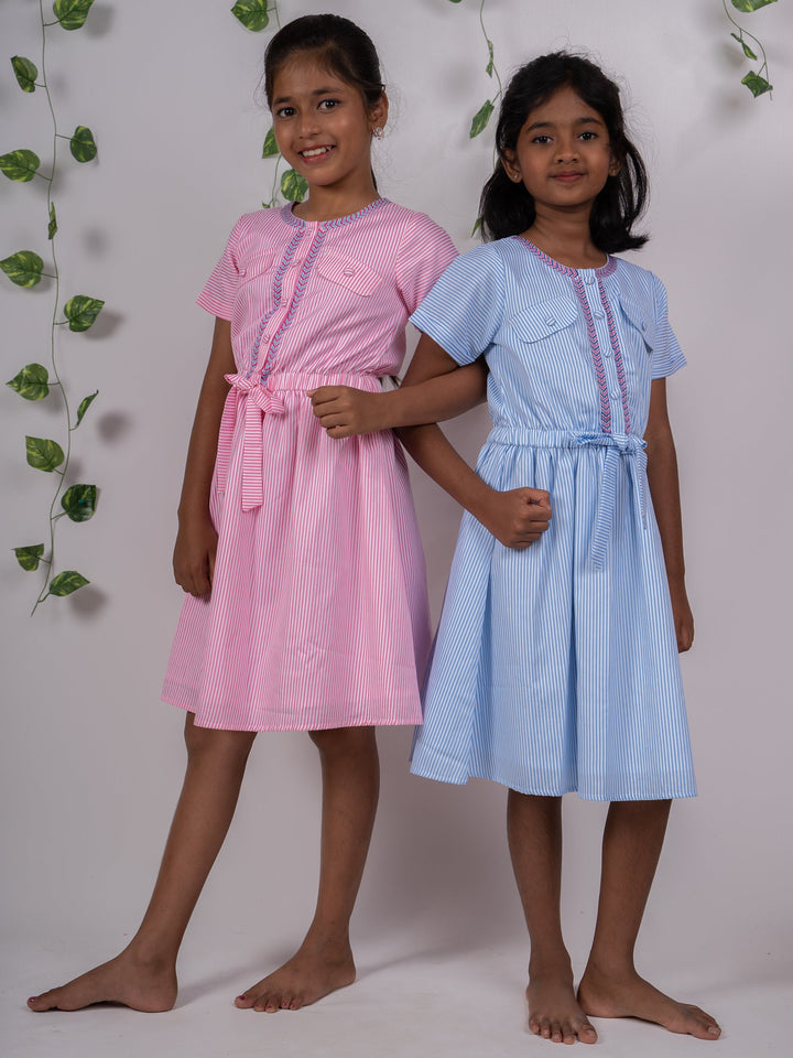 The Nesavu Frocks & Dresses Pink Striped Soft Cotton Gown Attached Mask And Sleeves psr silks Nesavu